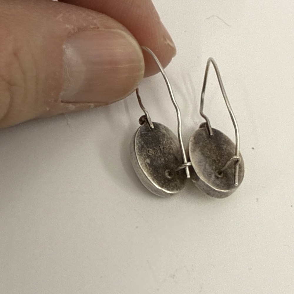 Vintage Marked Sajen 925 Sterling Silver Mother Of Pearl Heart Clip‎ Earrings - Picture 5 of 6